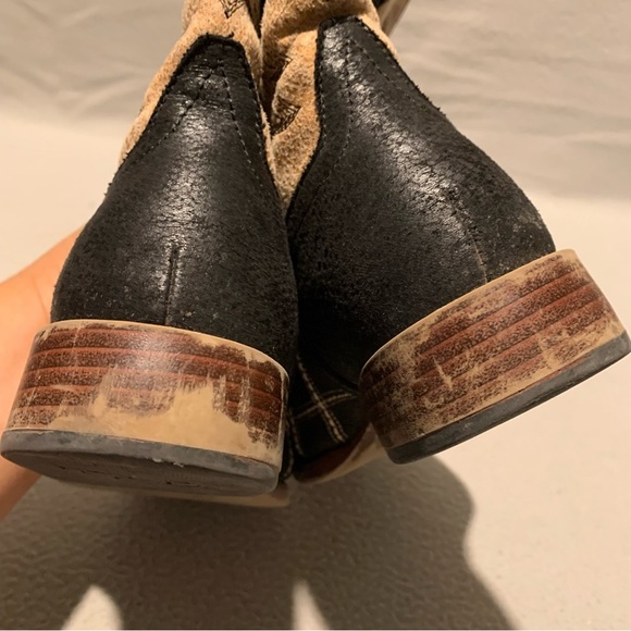 Roper Boys Western Black/Beige Cross Cut Square Toe Pull On Cowboy Boots Size 3 - Picture 7 of 9